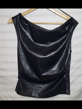 Blenca NWT Black Vegan Leather Sleeveless Cowl Neck Top